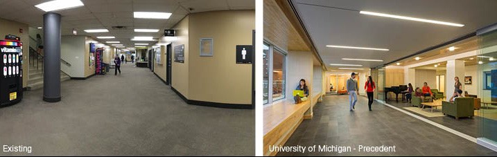 During the study, we took the University's Steering committee on a tour of four renovated student residences at the University of Michigan. Later, we used images from those projects to show what would be possible at Lister.